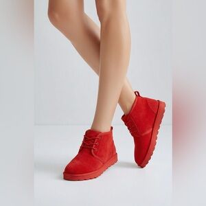 Kayleen by Los Angeles Women's Chukka Ankle Booties Red Sherpa Lined 8